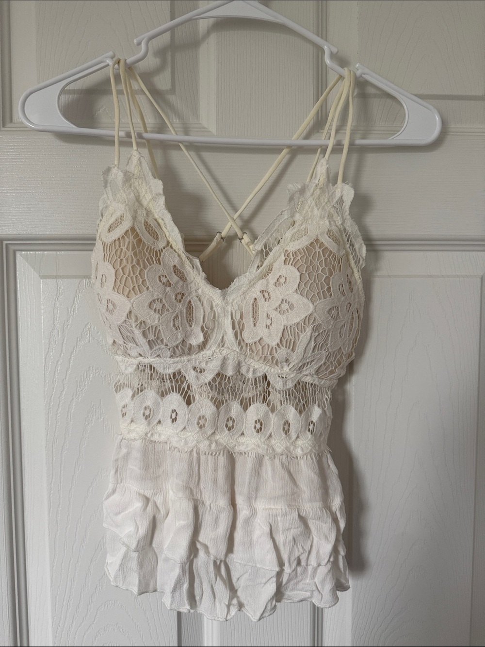 Pink Lily Cream Lace Ruffled Chemise